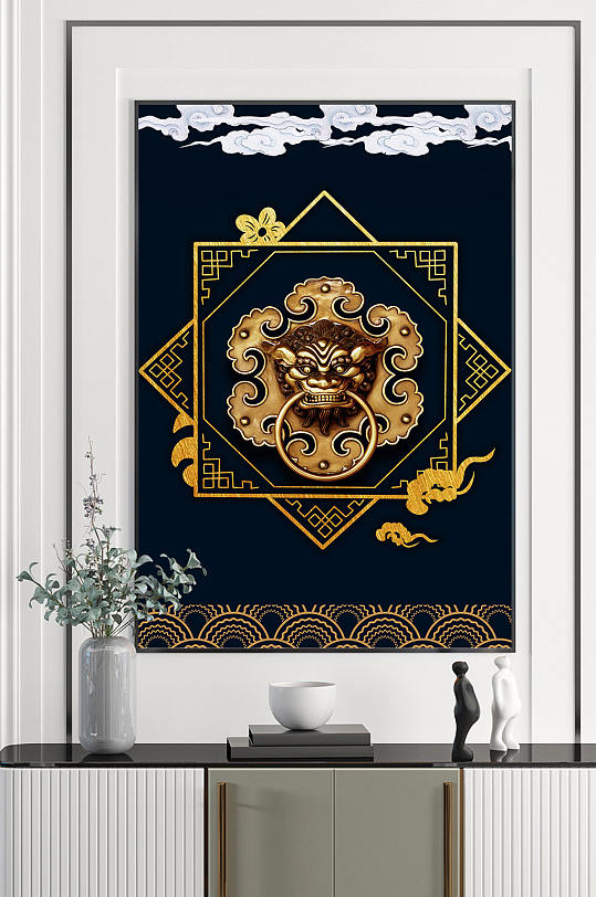 傳統(tǒng)獅子門頭圖案裝飾畫