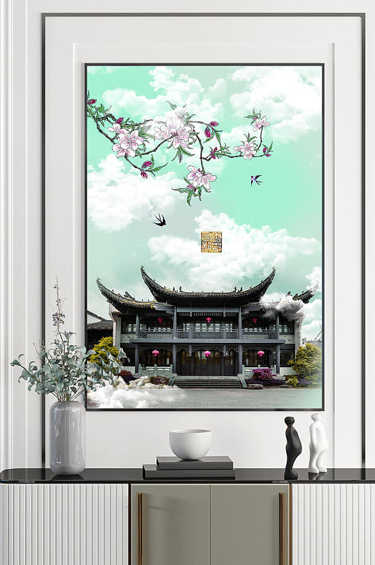 中国风古建筑晶瓷装饰画