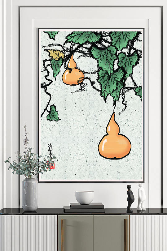中国风手绘水墨葫芦装饰画