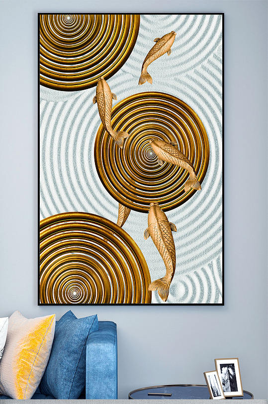 抽象鱼漩涡金色漩涡装饰画