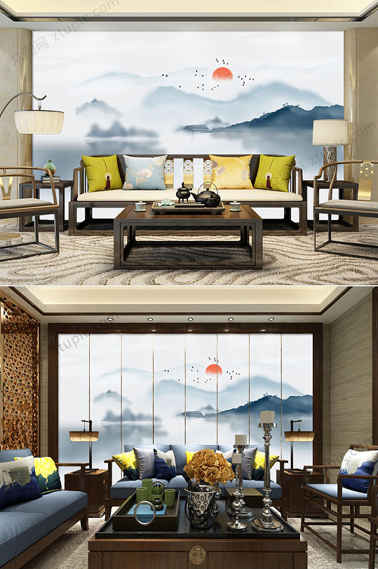 水墨抽象线条电视背景墙-众图网