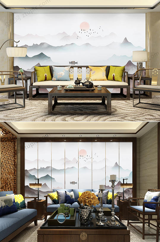 中国风山水背景墙-众图网