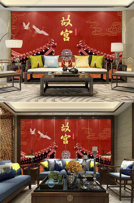 故宫国潮元素电视背景墙