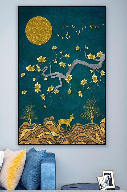 山林麋鹿花鸟晶瓷画装饰画