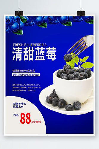 简约蓝莓水果店图片海报