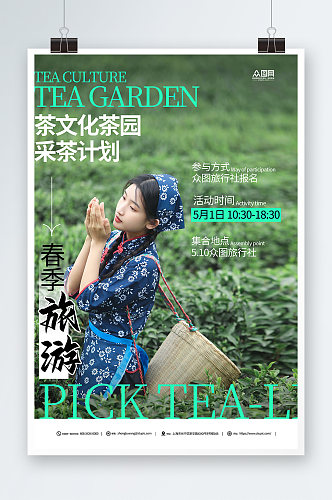 简约茶文化茶园采茶旅游海报