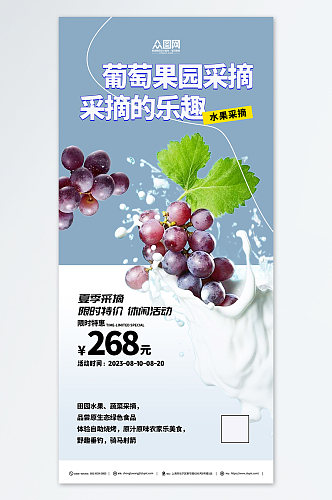 新鲜葡萄提子果园采摘活动海报