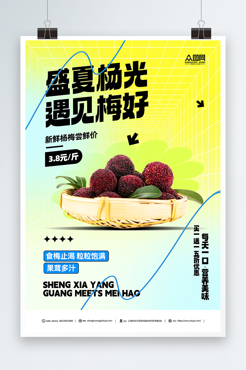 有机新鲜杨梅夏季水果果园促销海报素材