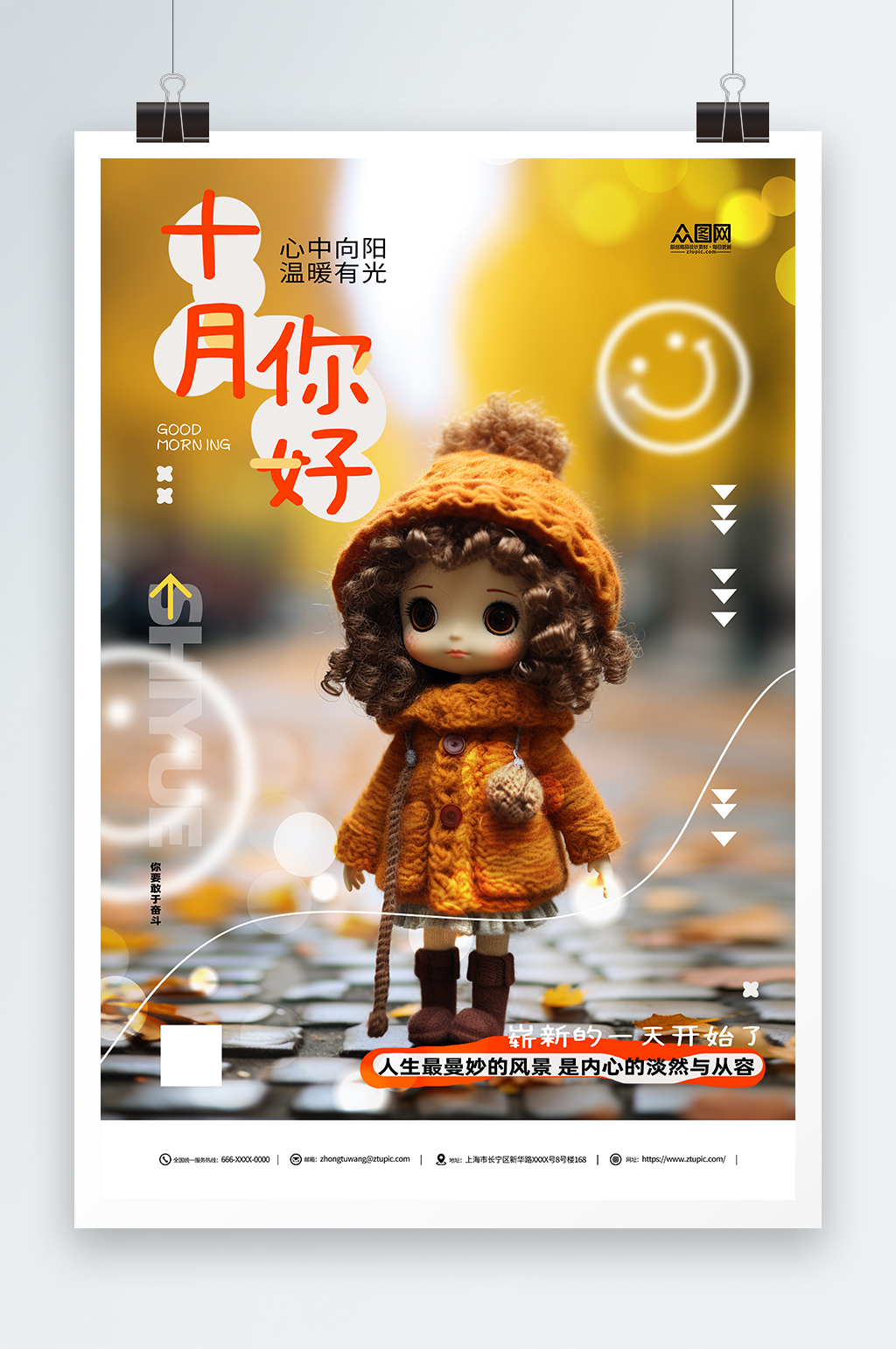 创意十月你好问候海报素材