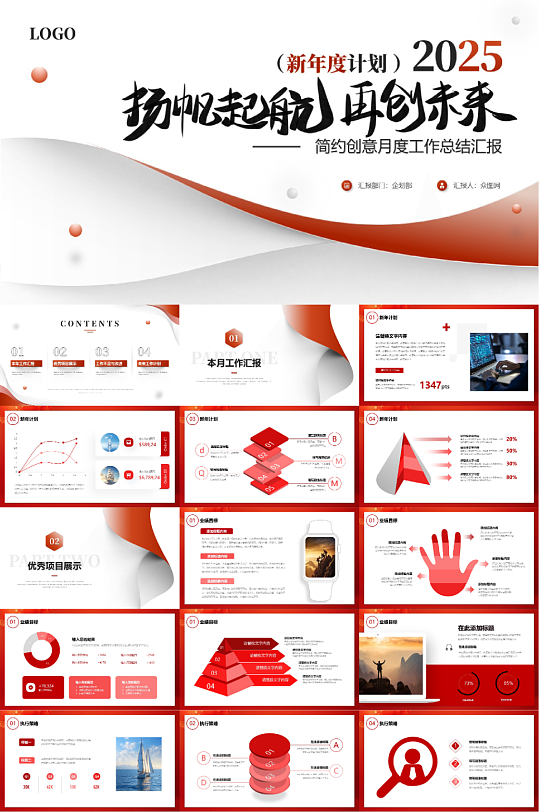 2025年企业部门新年目标计划年终总结PPT模板