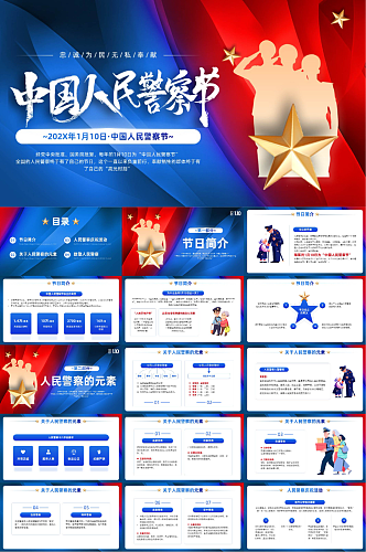 蓝色110人民警察节警营知识PPT