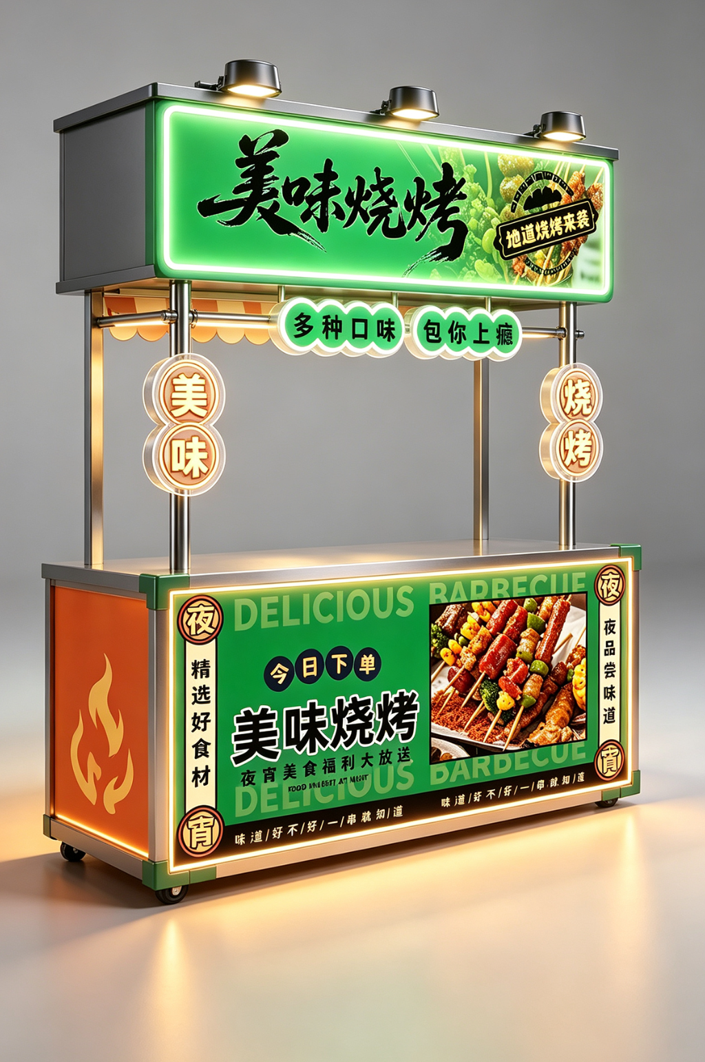 烧烤碳烤宵夜摊摆摊摊位美陈设计素材