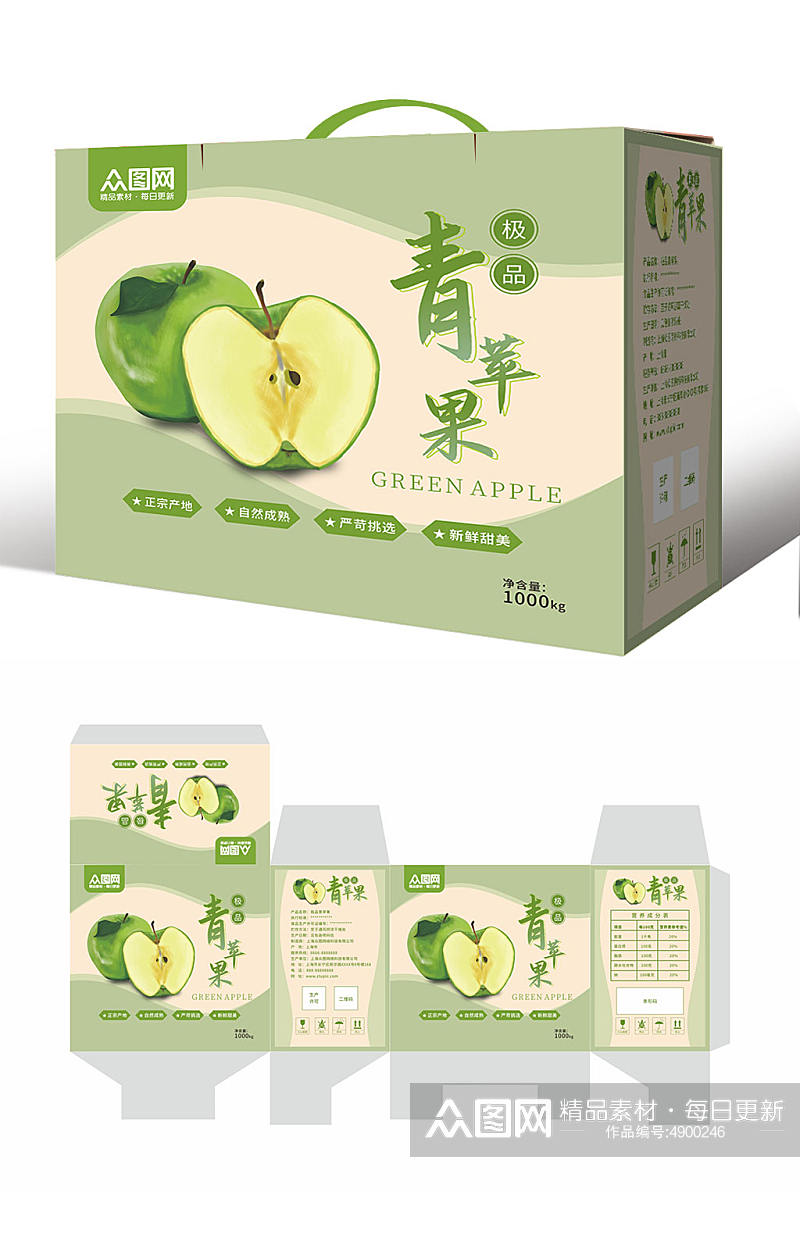 绿色青苹果农产品苹果水果包装礼盒设计素材