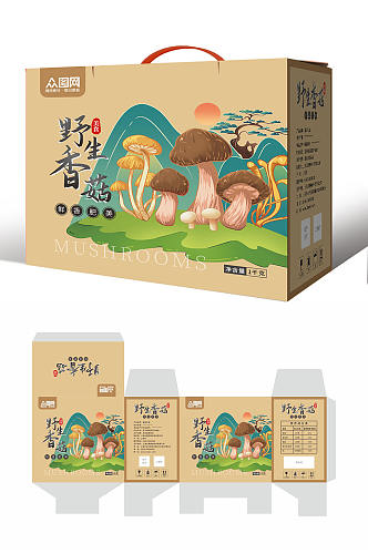 简约卡通山珍香菇蘑菇农产品礼盒包装设计