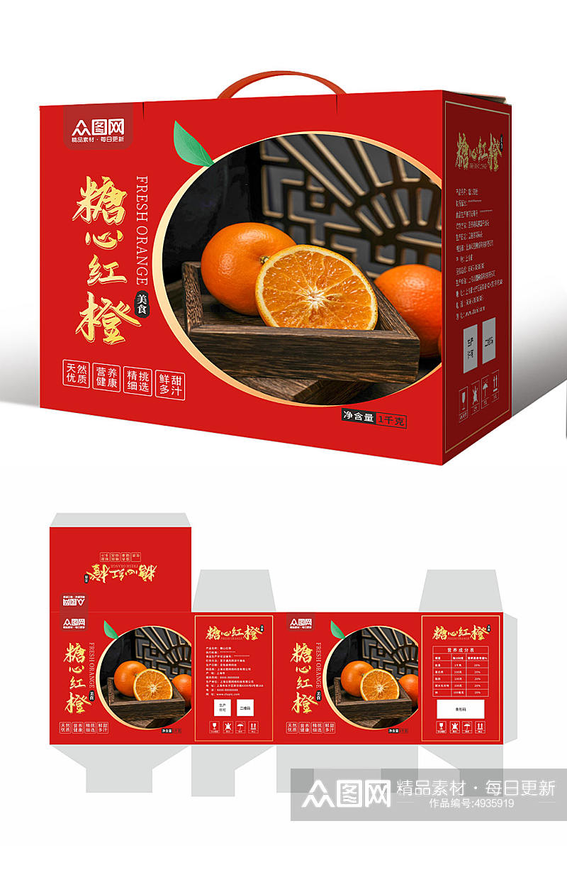 红色鲜橙橙子礼盒包装设计素材