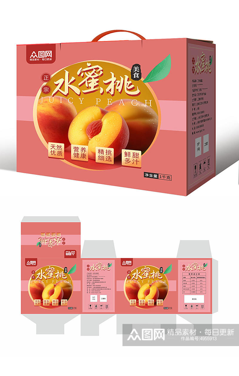 可爱桃子水蜜桃水果礼盒包装设计素材