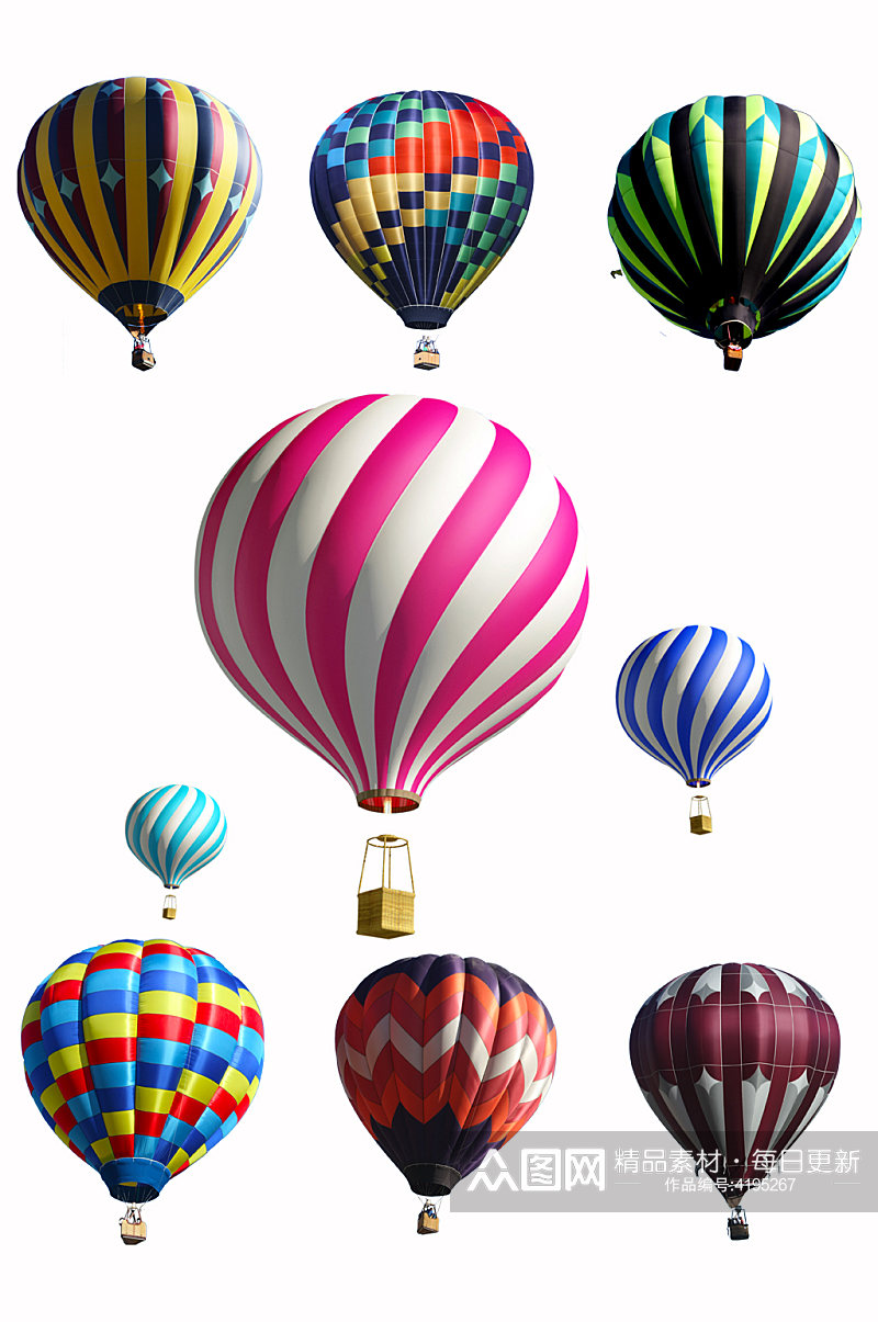 彩色热气球合成元素透明PNG素材二素材