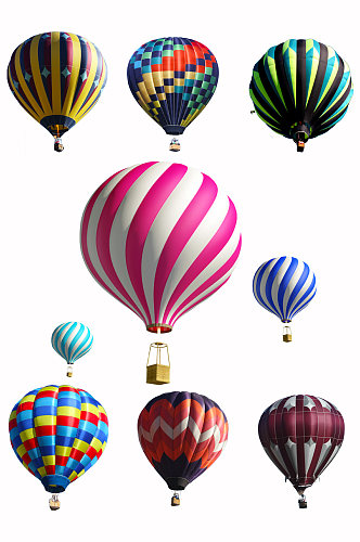 彩色热气球合成元素透明PNG素材二