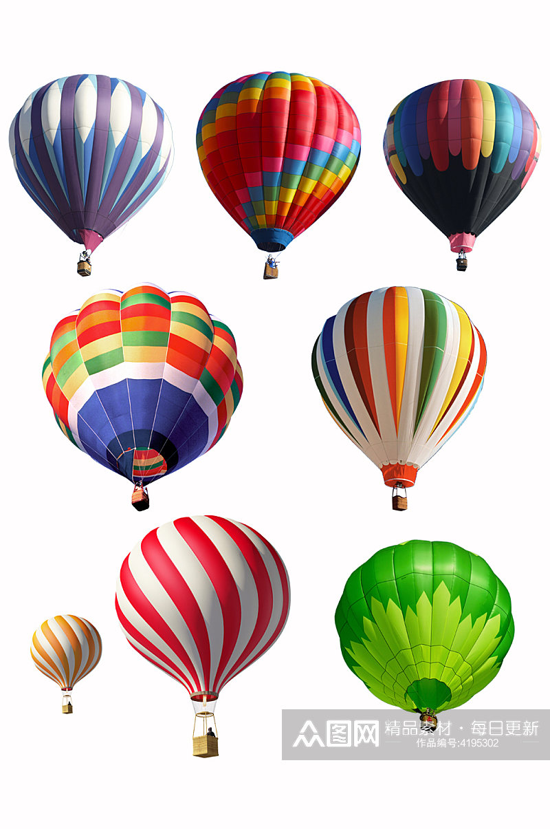 彩色热气球合成元素透明PNG素材一素材