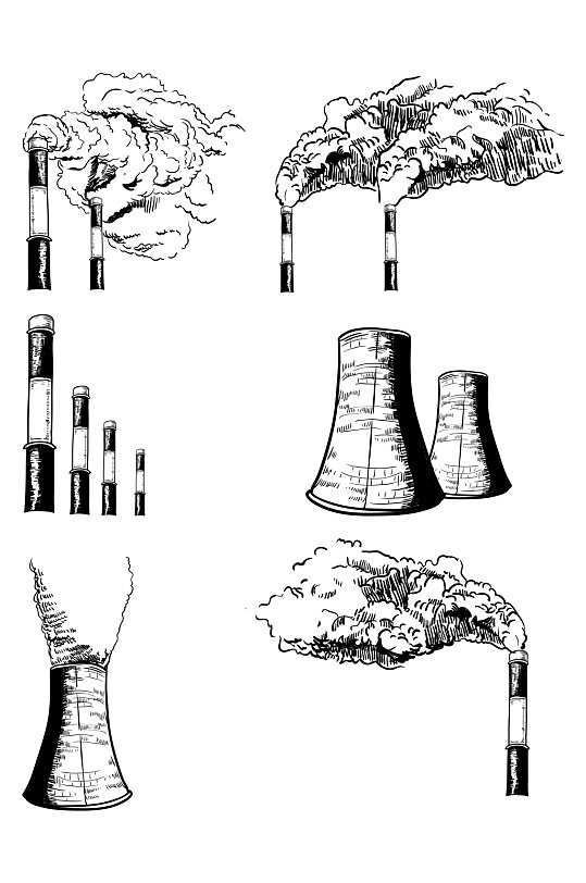 工厂烟囱手绘线描