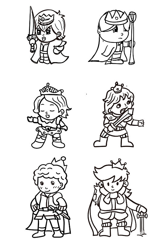 王子国王手绘墨稿黑白线稿-众图网