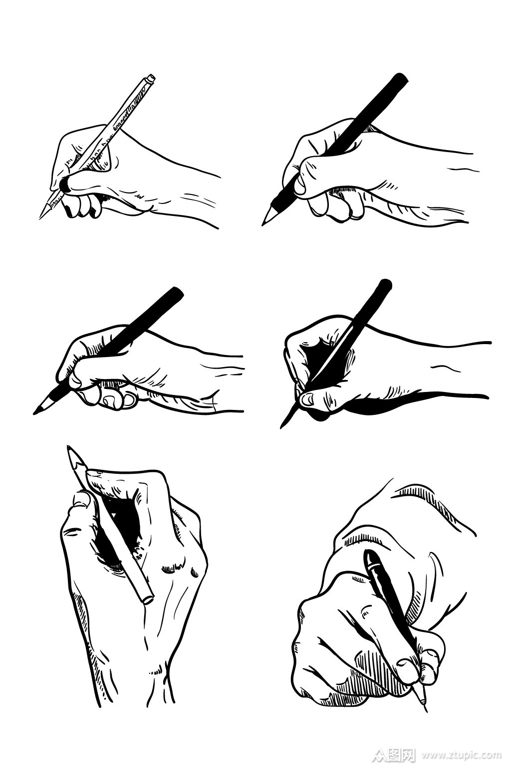 握笔姿势黑白手绘