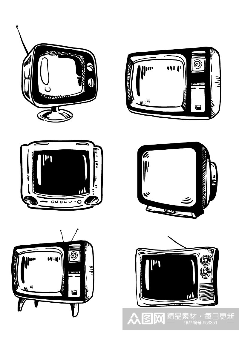 电视黑白卡通手绘素材