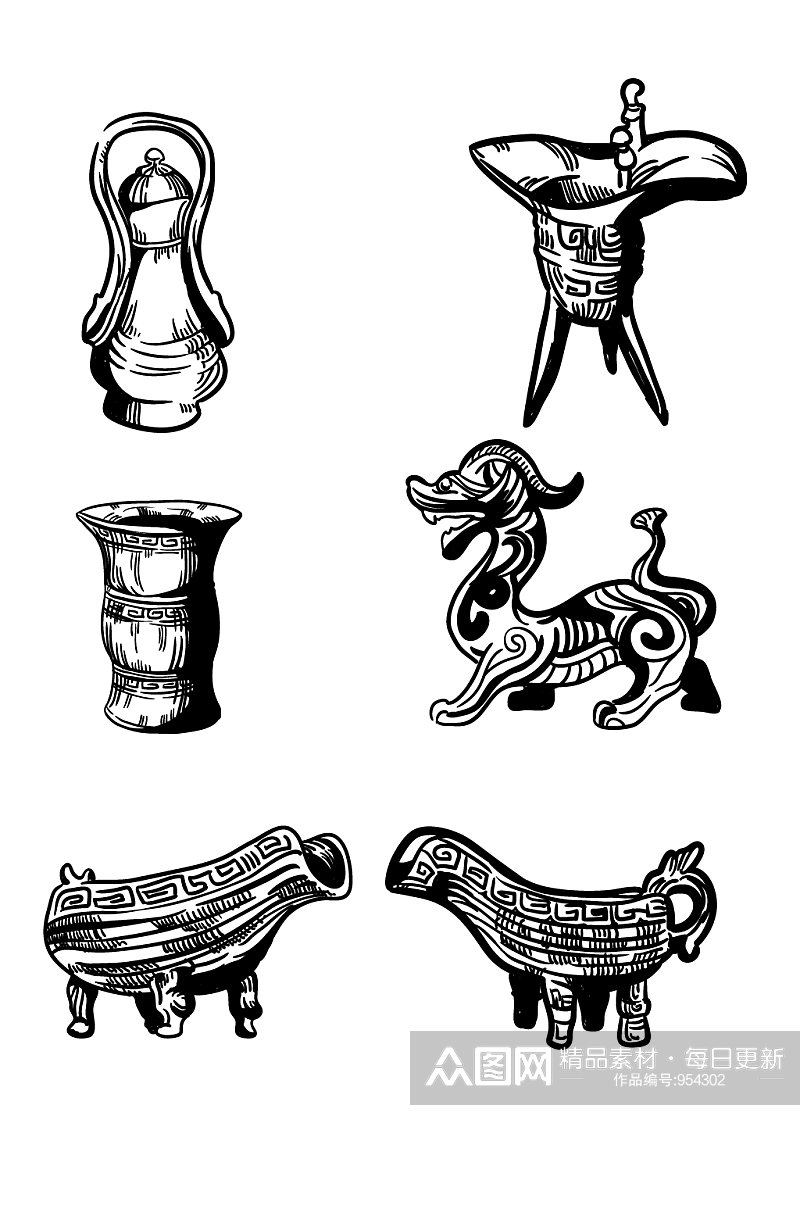 商周青铜器手绘图案素材