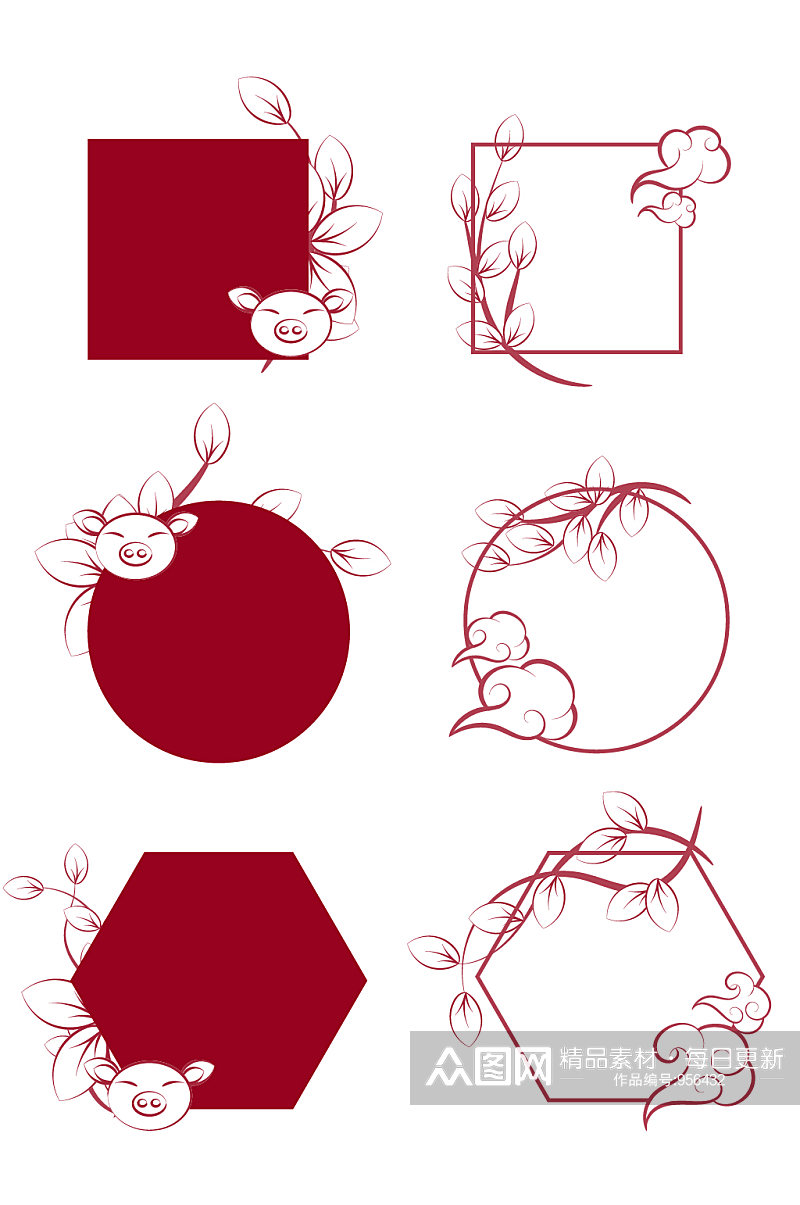 春节红色金猪标题框边框素材