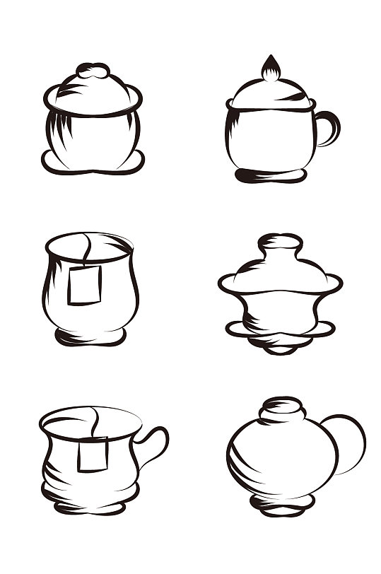 线条茶叶袋茶杯黑色装饰图