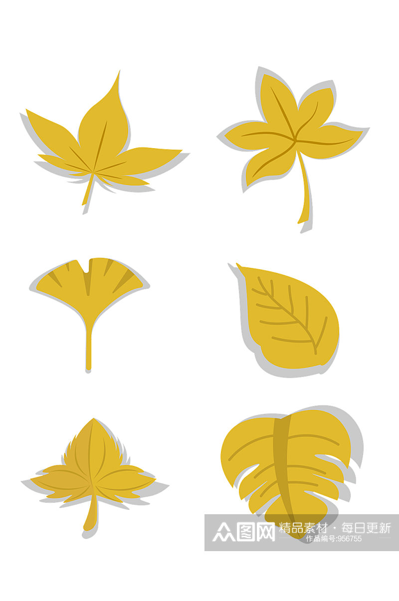 金色各种形状叶子矢量套图素材
