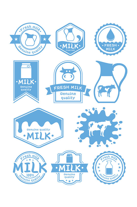 矢量奶制品牛奶标签贴纸