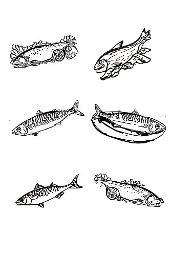 咸鱼烤鱼鱼素描线稿手绘