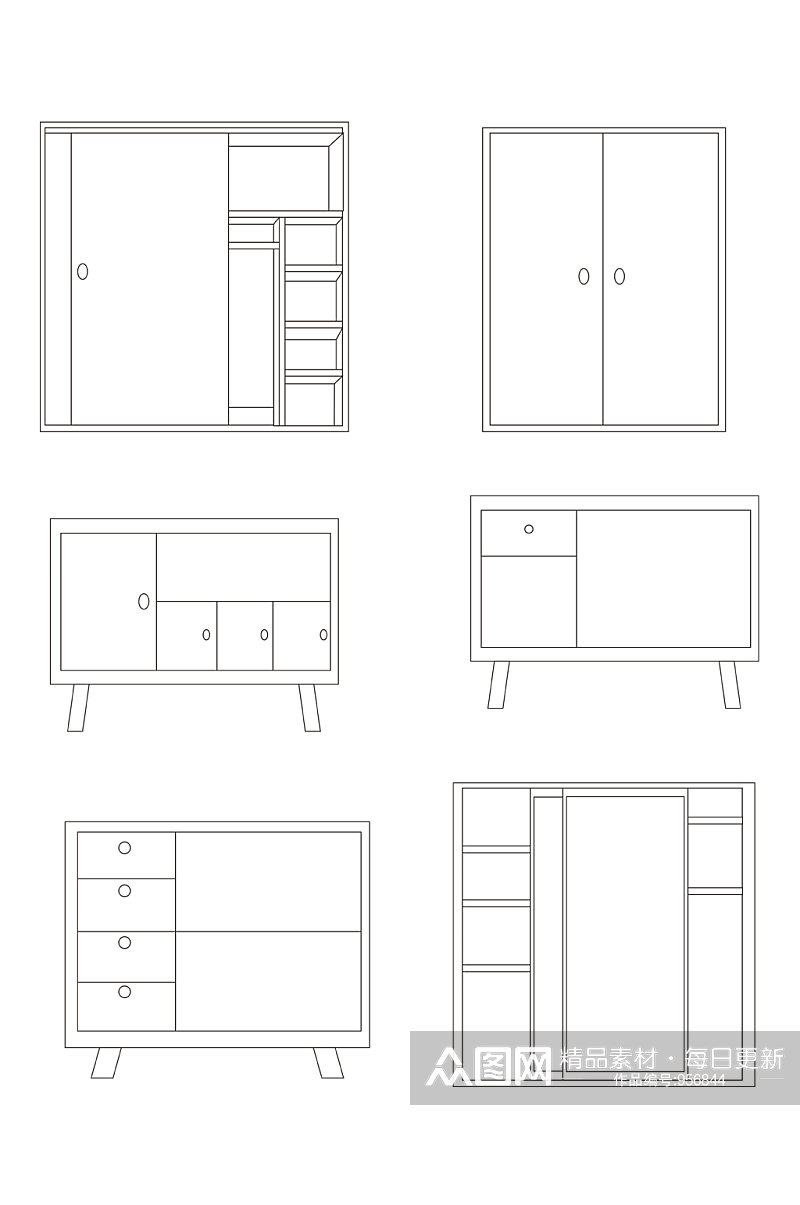 线描柜子手绘插画装饰图案素材