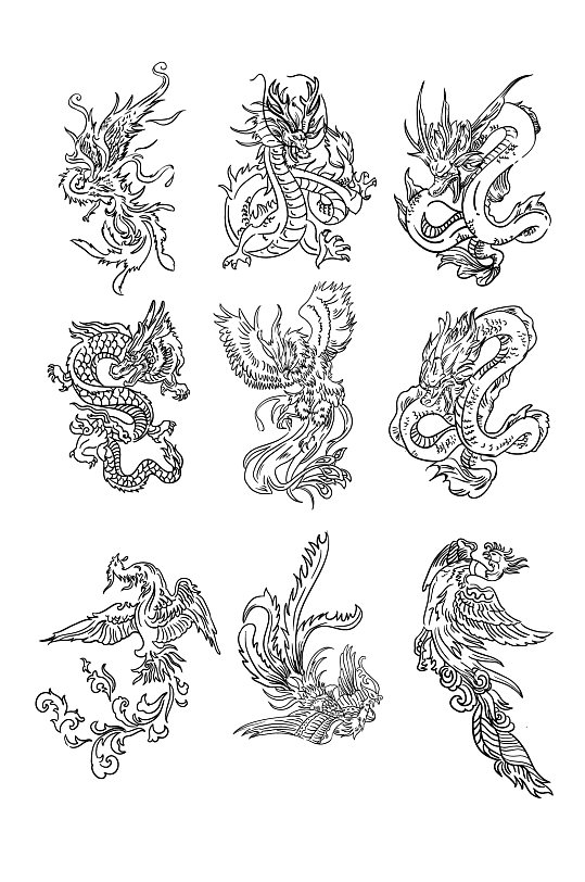 传奇素材神话传说龙凤手绘