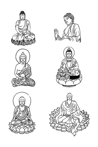 佛祖手绘黑白线描装饰图案