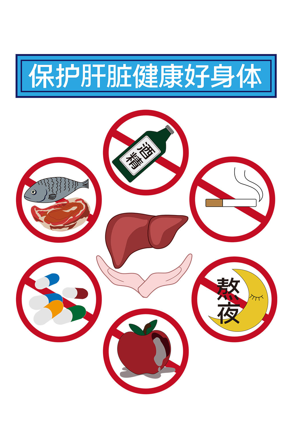 保护肝脏知识集熬夜保护肝脏卡通手绘素材