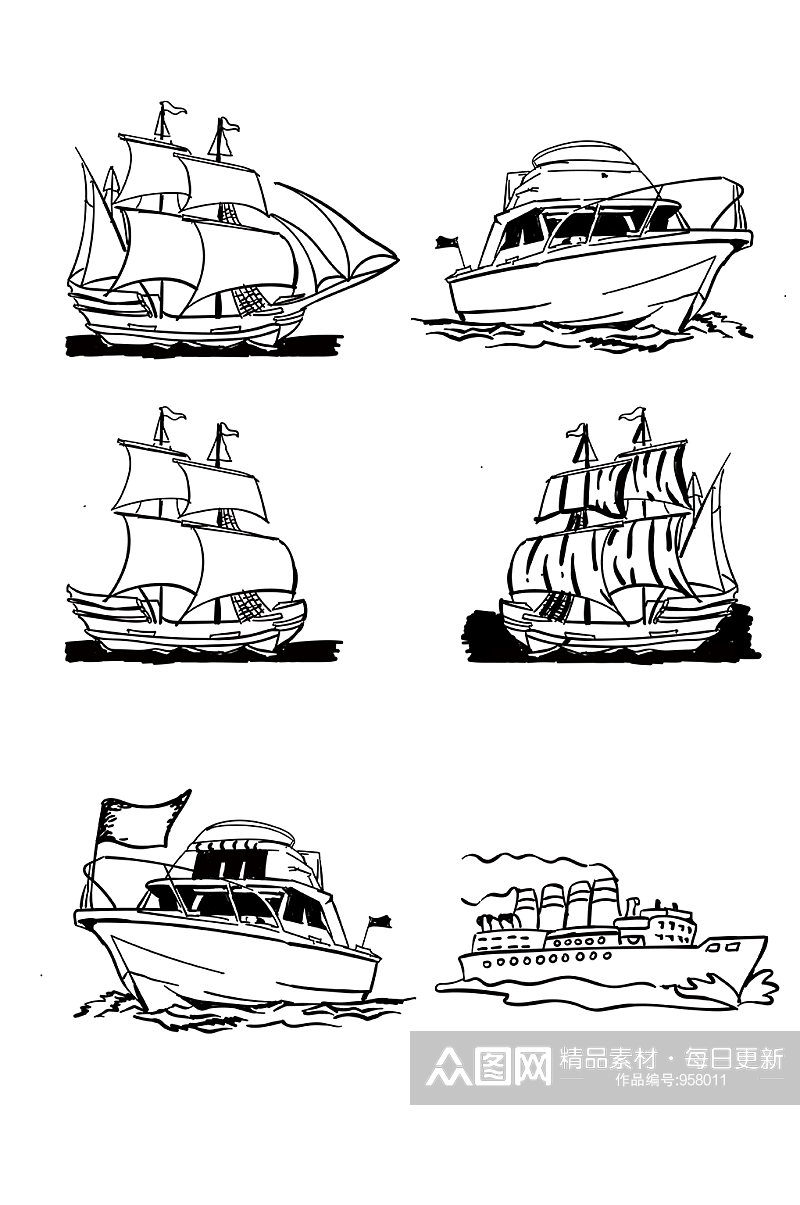 船插画素材航船手绘素材