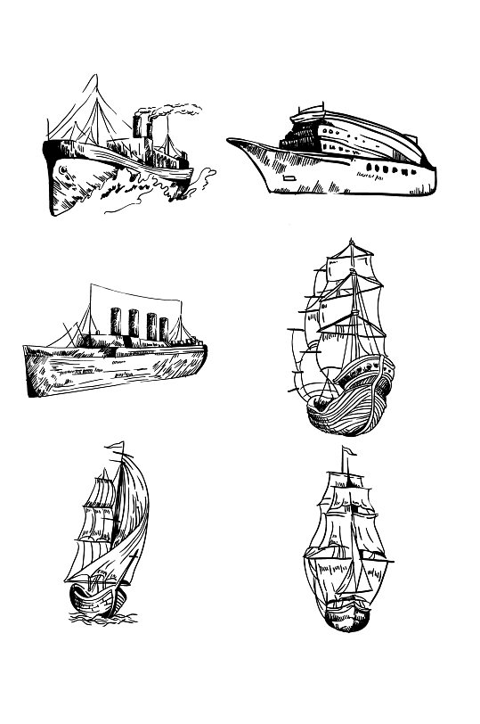 帆船轮船手绘风插画