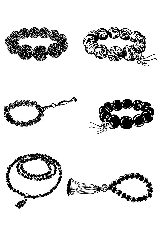 佛珠黑白写实手绘