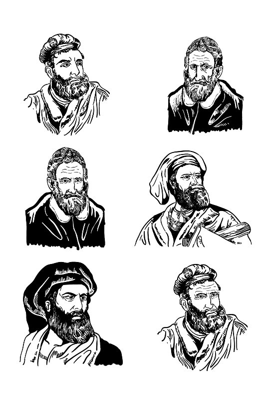 意大利旅行家马可波罗手绘线描-众图网