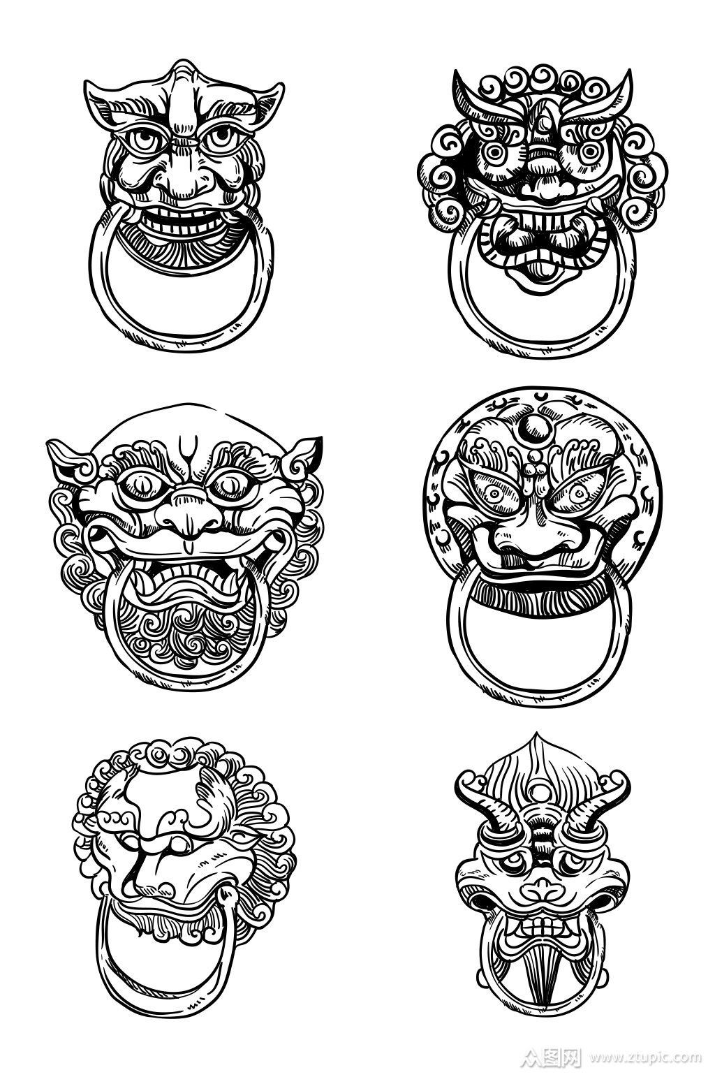 众图网独家提供复古门环手绘图案素材免费下载,本作品