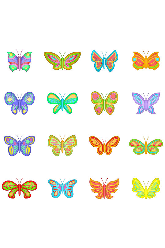 蝴蝶童话图标设置16个蝴蝶传染媒介象