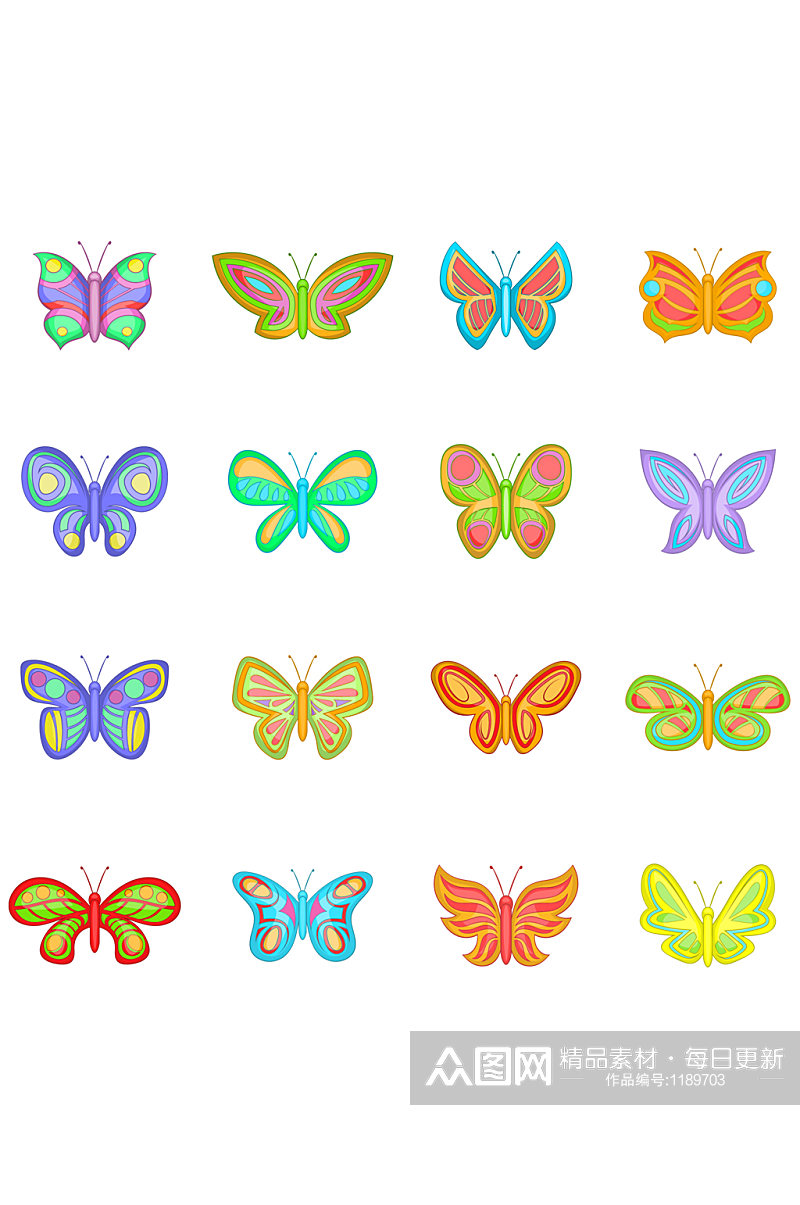 蝴蝶童话图标设置16个蝴蝶传染媒介象素材