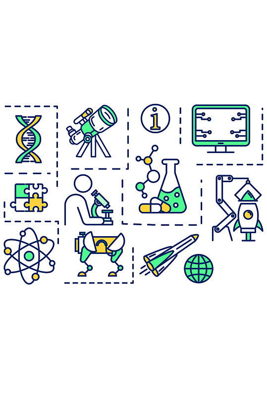 科学展览会概念图标与文本化学研究 化学元素