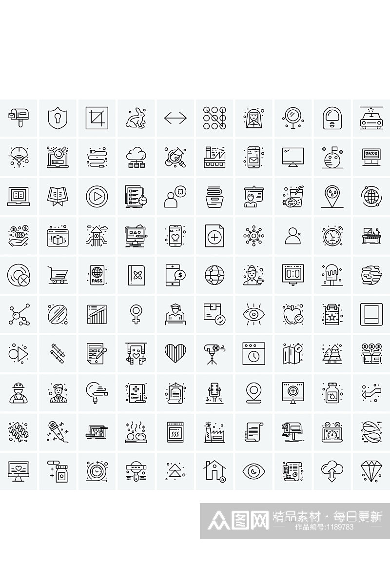 一套用于移动和Web的100通用线图标素材