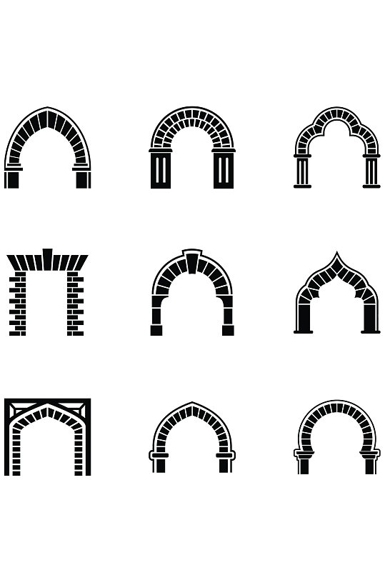 黑白线稿建筑高拱门图标