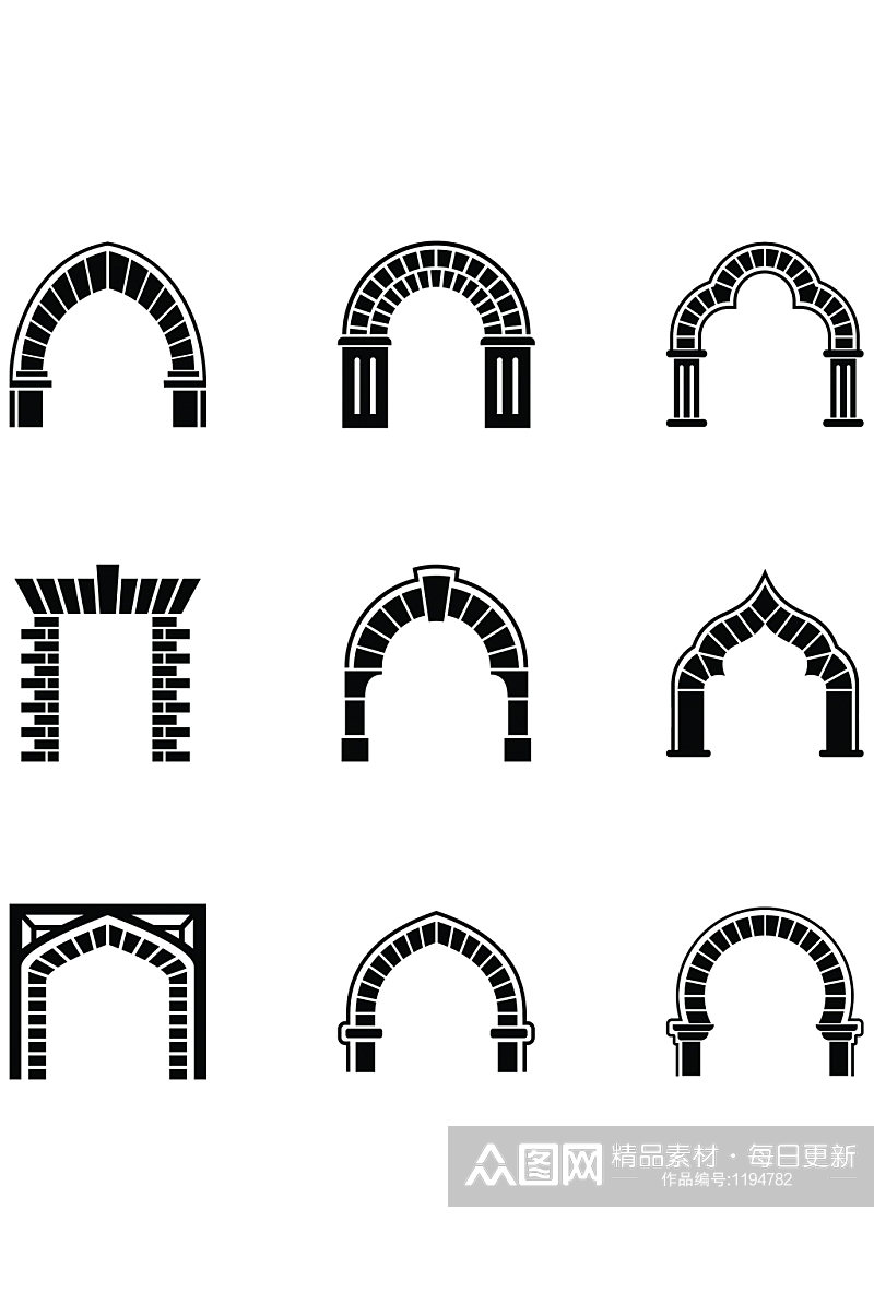黑白线稿建筑高拱门图标素材