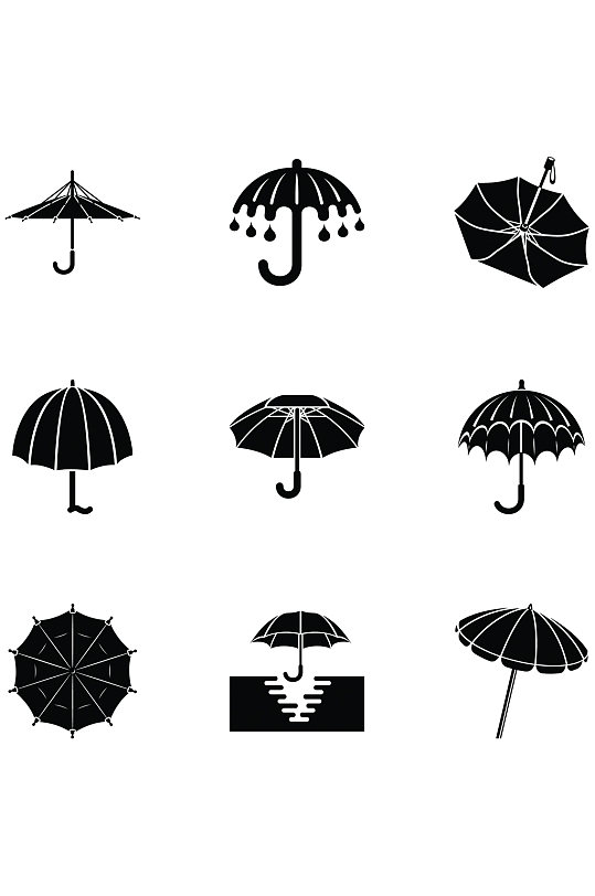 卡通黑白雨伞图标