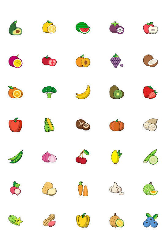 彩色水果蔬菜类图标icon
